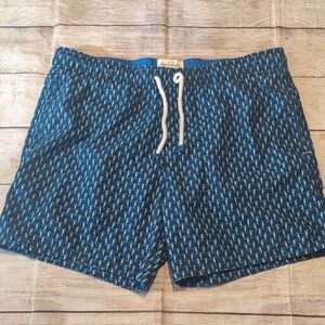 Abercrombie & Fitch Men's Blue & Black Seahorse Print XL Swim Trunks